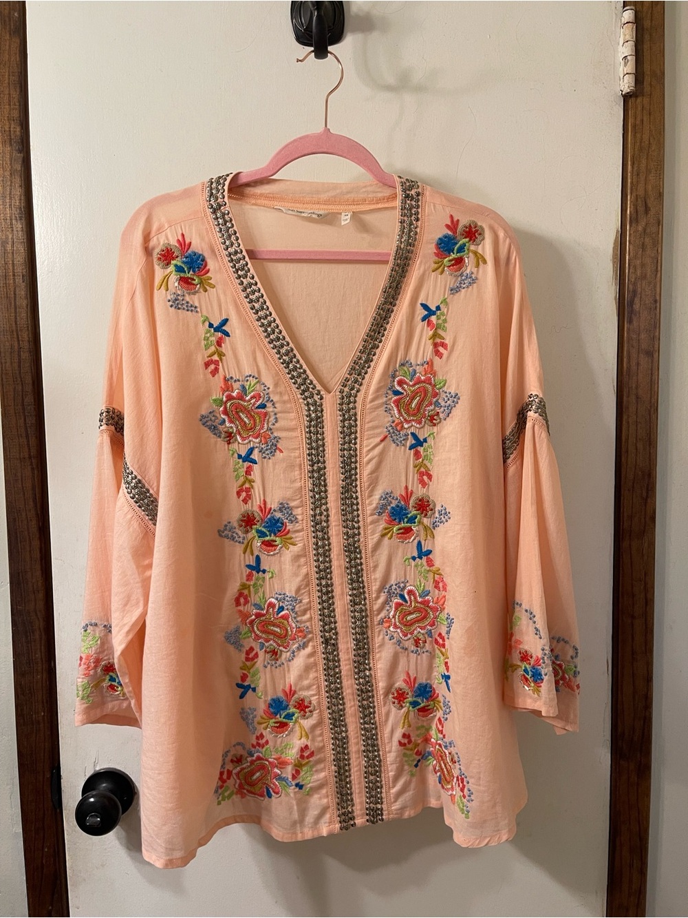 Soft Surroundings Peach Embroidered V-Neck Tunic Top Sz. 3XL #12